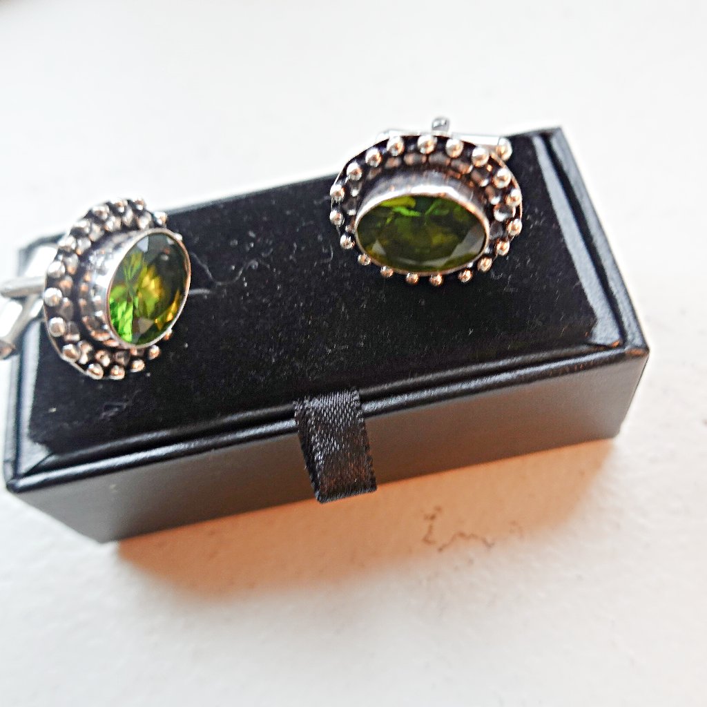Sterling Cufflinks With Green Emerald Quart